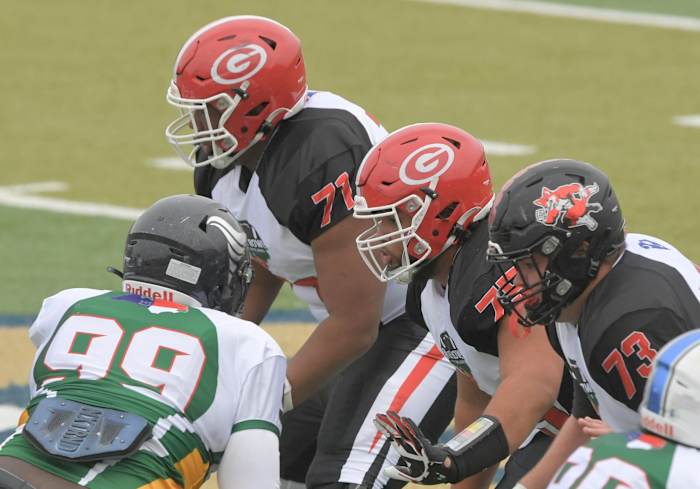 Gamecock OL Signee Blake Franks (far left) playing in the 2023 Shrine Bowl of the Carolinas (20th Dec., 2023)